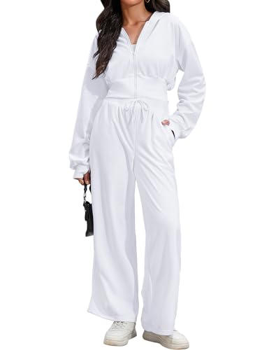 Women's 2 Piece Outfits Tracksuits Casual Cropped Hoodie Wide Leg Pants Travel Workout Lounge Sets