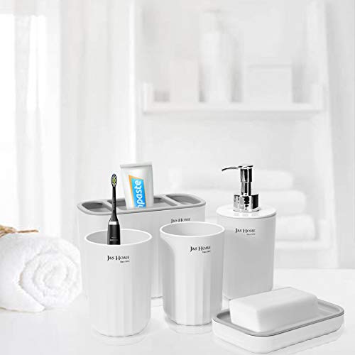 8 Pieces Bathroom Accessories Set Plastic Luxury Bathroom Accessories Toothbrush Holder,Cup,Soap Dish,Hand Sanitizer Bottle,Tissue Box,Trash Can,Toilet Brush (White)