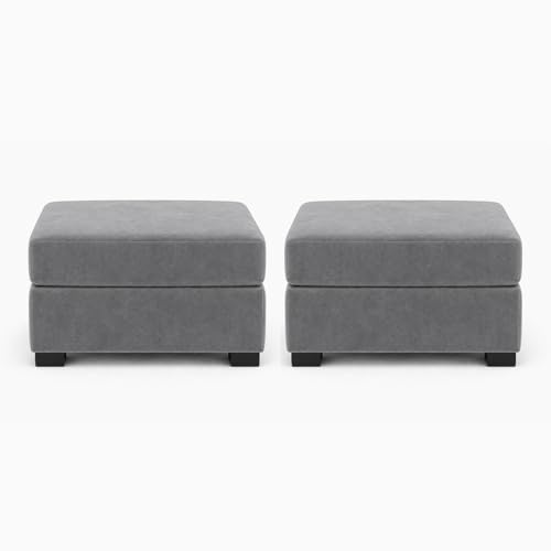 Image of FURNY Revona 5 Seater L Shape Sofa Set with 2 Movable Ottoman | Flexible Left or Right Layout | Plush Velvet Fabric (Dark Grey) | Perfect for Living Room, Guest Room & Office