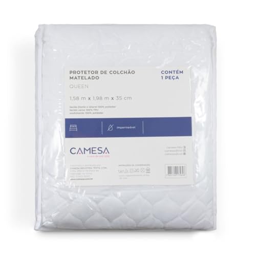 Protetor de Colchão Matelado Impermeável Queen 158x198x35cm Branco Camesa