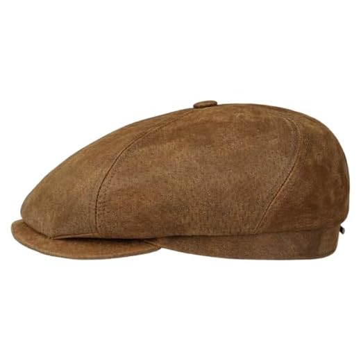 Stetson 6 Panel Flatcap Pigskin Leather Used-Look Cap Melange Effect Men Autumn Winter Brown XXL (62-63 cm)