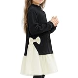 [Bee] ビー ドッキングワンピース ガールズ 女の子 キッズ ジュニア 長袖 ニット チュール リボン 切り替え 異素材 春 秋 冬 130cm ブラック