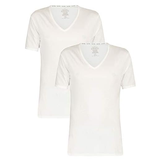 Calvin Klein 2p S/s V Neck T Slim F Camiseta, Blanco (White/White), Medium (Pack de 2) para Hombre