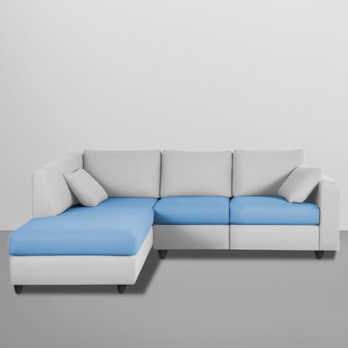 Image of Florian LHS 4 Seater L Shape Sofa Set for Living Room (Turquise Grey Fabric) Premium Fabric Sofa