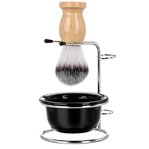 Shaving Brush and Bowl Set for Men, Safety Shaving Razor Stand Brush and Bowl Set, Stainless Steel Razor Brush Stand Holder, Badger Hair Brush, Shaving Soap Bowl for Men Boyfriend Husband Dad Beard