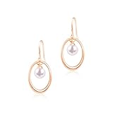 Naniwaai ピアス レディース 人気 貝パール 揺れる 6mm 真珠 フック シルバー 金属アレルギー対応 ピアス 大人 女性 フープ プレゼント 誕生日 記念日 結婚式 冠婚葬祭 ジュエリー ピンクゴールド1