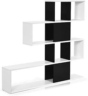 CASART 4-Tier Display Bookshelf, Wooden Freestanding Bookcase Storage Stand Rack, Open Ladder Shelving Unit for Living Room Bedroom Study & Office (Black + White)