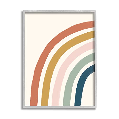 Stupell Industries Half Arch Children's Rainbow Boho Toned Stripes Grey Framed Wall Art, 16 x 20, Multi-Color