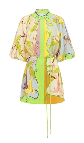 Image of Summer Shirt Dress for Women Long Sleeve Floral Printed Button Down Mini Dresses