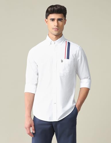 Image of U.S. POLO ASSN. Regular Fit Shirts for Men - 100% Cotton, Full Sleeve Mens Casual Shirts -XXL, White