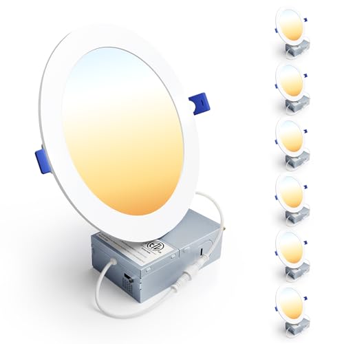 Ensenior 6 Pack 7 Inch LED Recessed Ceiling Light Dimmable 2700K-5000K 5CCT 1600LM 15W 120V High Brightness Canless Wafer Downlight - ETL&FCC&IC