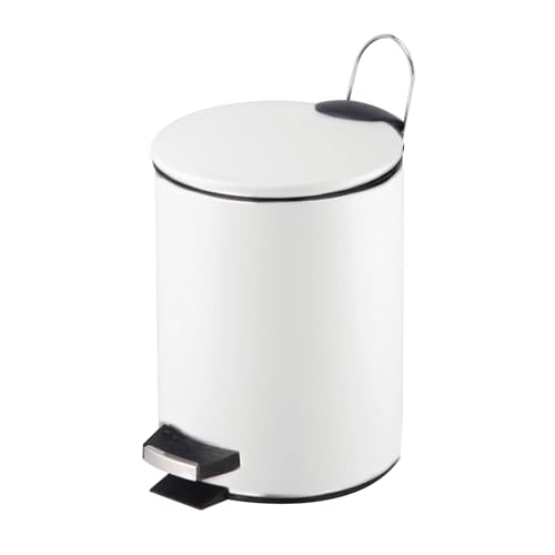 GREATOYAR Papelera Metal Con Pedal, Cubo de Basura de Acero Inoxidable, Reposapiés Antideslizante para Cocina, Baño, Oficina, 5 Litros, Blanco