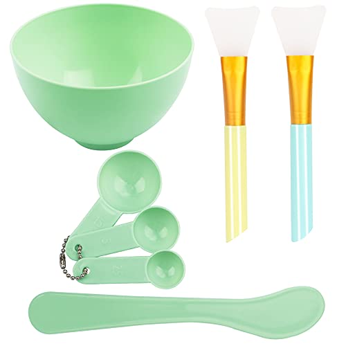 Iflymars Face Mask Mixing Bowl Set, 7 In1 Diy Facemask Mixing Tool Kit, Facial Mask Bowl Stick Spatula Silicone Face Mask Brush Soft Face Brushes (Green) #TOP23