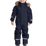 Baby Snowsuit Boy Winter One Piece Fleece-Lined Western Outfit For Girls Outdoor Windproof Ski Jumpsuit Waterproof Fashion Snowsuit Youth Clothing 1-15 Years Navy-150