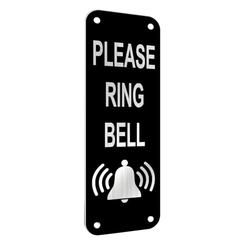 Verazquy 1Pc Please Rings The Bell Sign Ring Doorbell Sticker Sign Door Personalized Self-Adhesive Printed Metal Aluminium Plaque 5x15cm for Easy Mounting on Door or Wall