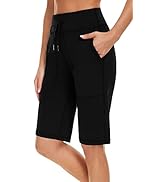 movvoche Women's 12" Bermuda Shorts Athletic Knee Length Running Workout Stretch Pockets Long Shorts
