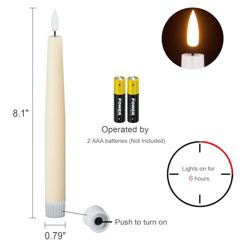 Image of Real Wax Flameless Taper Candles with 6H Timer, LED Flickering Taper Candles Battery Operated with 3D Wick, 4 Pcs Ivory Flameless Candlesticks for Spring Wedding Home Decor