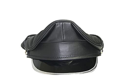 sn Skórzana srebrna oprawa Peaked Muir Army Biker Cap