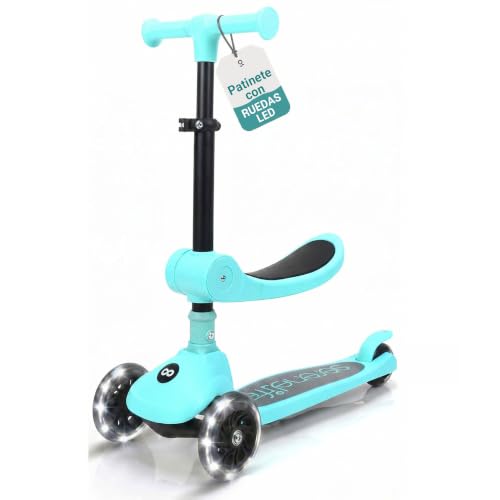 Serenelife Patinete 3 Ruedas para niños, Plegable, Luces LED en Las Ruedas, Manillar Ajustable, Freno Trasero de pie, Soporta hasta 49.9kgs