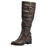 WHITE MOUNTAIN Women's Cushion Block Heeled Tall Shaft Western Riding Boot, Mocha/Smooth, 10 WW