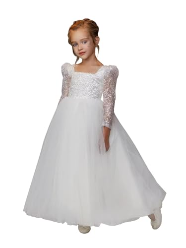 Sparkle Sequin Flower Girl Dress for Wedding Kids Puffy Tulle Long Princess Pageant Dress Bowknot Prom Ball Gowns