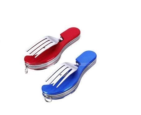 Folding Camping Utensils Cutlery Set 4-in-1 Stainless Steel Spoon Fork Knife Bottle Opener Set Detachable Tableware Pocket Kits Backpacking Cutlery Multitool Pack of 2