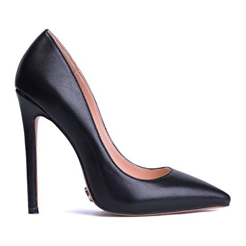 Leona - Women's Classic & Sexy Pointed Toe Slip on Pumps with 5" Stiletto High Heels. Handmade to Perfection. Size 11 Black Cover