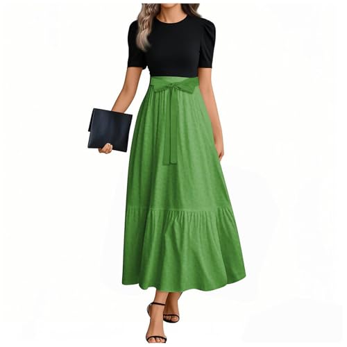 MOKBAY Kleid Festlich Schwarz Damen Lang Gestreift Leinenkleid Sommer Freizeitkleider Langes Sommer Elegant Kleid Strand Damen Sommerkleid Pastell...