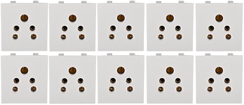 Image of Modular 5 Pin Universal Socket | 6A White | Compatible with Multi-Plug Connections | Electrical Switchboard Socket for Home, Office & Commercial Use (Pack of 10 Switch)