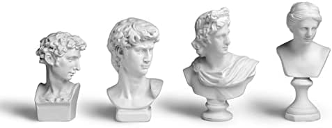TRANSGOOD 4Pcs/Set Classic Mini 2.7” Greek Bust Resin Sculptures and Statues, Home Décor, Mini Statues Decor for Shelves, David Venus Apollo Medici, Greek Mythology Decor