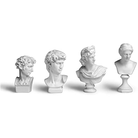 TRANSGOOD 4Pcs/Set Classic Mini 2.7” Greek Bust Resin Sculptures and Statues, Home Décor, Mini Statues Decor for Shelves, David Venus Apollo Medici, Greek Mythology Decor Cover