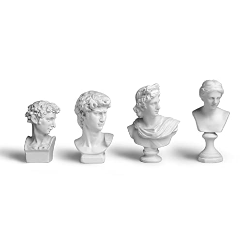 Transgood 4Pcs/Set Classic Mini 2.7” Greek Bust Resin Sculptures And Statues, Home Décor, Mini Statues Decor For Shelves, David Venus Apollo Medici, Greek Mythology Decor #TOP1