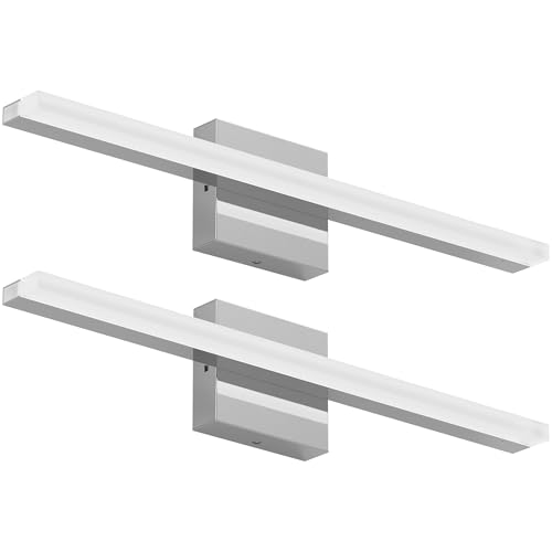 ZAGO 24 Inch Bathroom Linear Vanity Light Fixtures Over Mirror - LED Modern Wall Mounted Adjustable Hardwired Picture Lighting Bar with 5CCT Switchable, ETL & Damp Rated, Chrome, 2 Packs