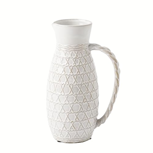 VICTOR & TERESA White Ceramic Vase for Home Decor, Decorative Jug Vases for Flowers, Farmhouse Distressed Vases for Pampas Grass, Table Centerpieces, Kitchen, Mantel, Living Room, Bookshelf, 7.9inch