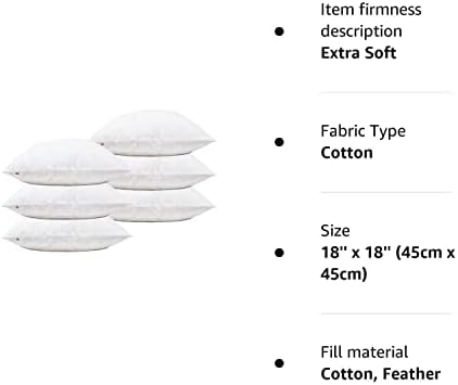 Lancashire Textiles Limited Manufacturers of quilts, pillows and homewares Duck Feather Cushion Pad Inner Insert 6 Pack 18" x 18" (45cm) - 100% Downproof Cotton Cover - Made in UK