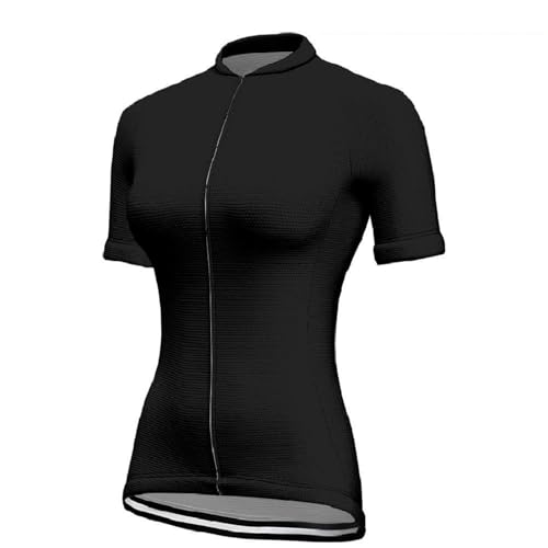 Chickwin Maillot Ciclismo Manga Corta Mujer, Color Sólido Camiseta Ciclismo Verano Secado Rápido XS~3XL Ropa Bicicleta MTB con 3 Bolsillos Jersey MTB Cremallera Completa (Negro,M)