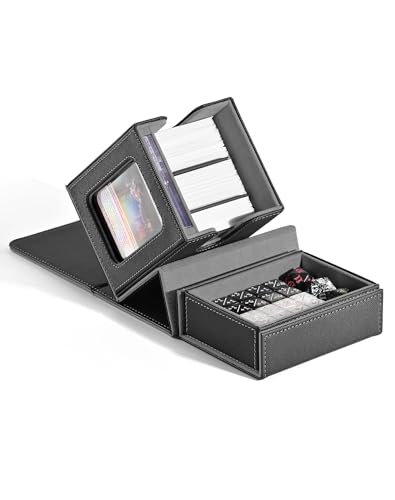 ZLCA MTG Commander Deck Box with Display Window, Card Deck Box Holds 100 Double-Sleeved with Dice Tray & 35pt Magnetic Card Holder ï¼ˆBlack&Greyï¼‰