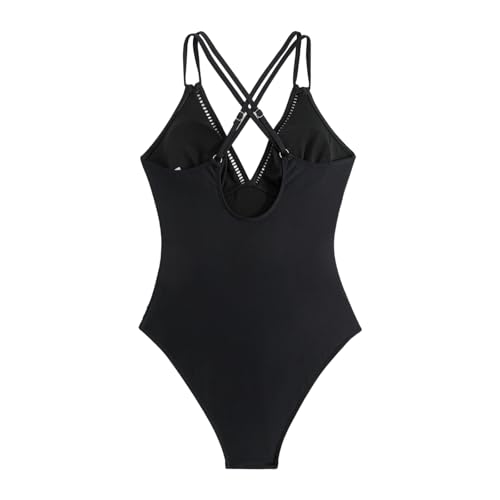 Felcia Maillot de bain une pièce pour femme - Col en V profond - Contrôle du ventre - Double bretelles croisées dans le dos - Maillot de bain froncé, Noir , M – vue 6