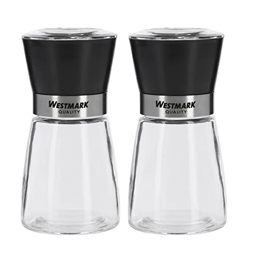Westmark 63552260 - Juego de molinillos de especias, 2 molinillos con mecanismo de cerámica, vidrio/cerámica/plástico, transparente/negro/plateado