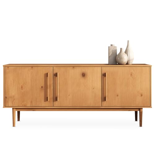 IDIMEX Sideboard TECCA mit 3 Türen aus Massivholz, Eiche Farben – Wohnzimmermöbel im Mid Century-Style mit verstellbaren Einlegeböden und hohen Füßen