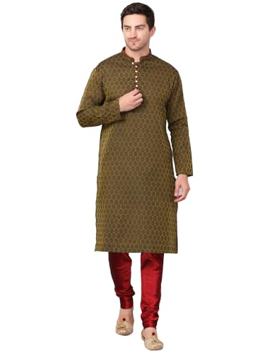 Image of Men's Cotton Jacquard Kurta and Churidar Set