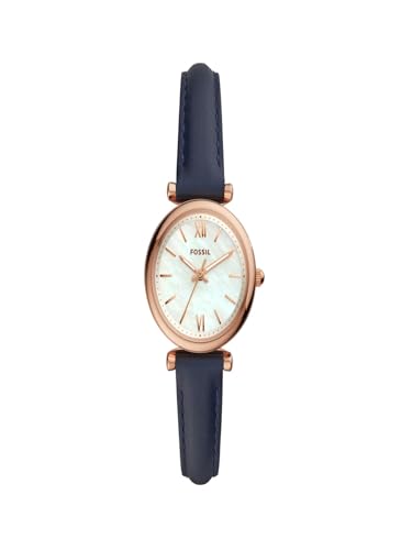 Fossil Damenuhr Carlie, Quarzwerk, 28mm Rose Gold Edelstahlgehäuse mit einem Lederarmband, ES4502