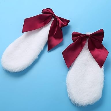 Pinzas para cabello de orejas de conejo de peluche rojo miniatura 2