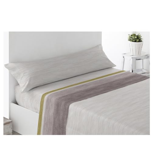 Acomoda Textil – Juego Sábanas Microfibra Cama Individual y Matrimonio, Bajera Ajustable, Encimera y Funda Almohada. Sábanas Estampadas Cómodas y Suave para Verano-Invierno. Alfaro Beige, Cama 150 cm