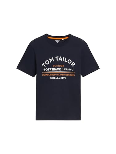 TOM TAILOR Herren T-Shirt mit Logo-Print aus Baumwolle, 10668 - Sky Captain Blue, M – Ansicht 4