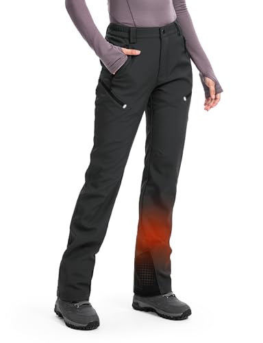 Image of Moosehill Women's Hiking Pants Winter: 5 Zipper Pockets Water Resistant | Fleece Lined 4-Way-Stretch Insulated Softshell with Elastic Waistband for Outdoor Ski and Snowboard