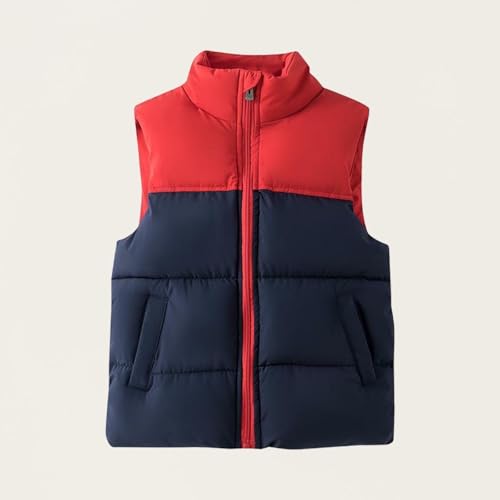 Boys Girls Puffer Vest, Kids Color Block Stand Collar Sleeveless Zip Up Puffy Coats Warm Winter Padded Gilet Jacket2