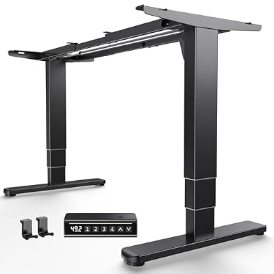 HUANUO Standing Desk Frame with 220lbs Powerful Brushless Motor, Double Crossbeam Structure, Thick Adjustable Desk Legs, for Max 35.4″ x 86.6″ Desktop, for Home Office, Black Frame Only