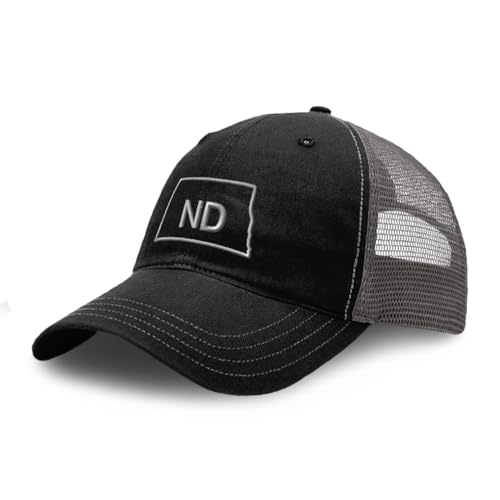 Richardson Soft Mesh Cap Hat Embroidered North Dakota State Map Nd Embroidery Trucker Hats for Men & Women Cotton Black Charcoal Design Only