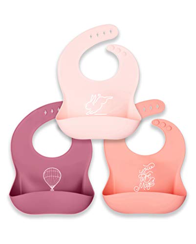 Image of Sweet Child 3 Pack Silicone Baby Bibs Waterproof, Deeper Food Catcher Pocket, Food Grade BPA Free, Odor Resistant, 6-24 Month